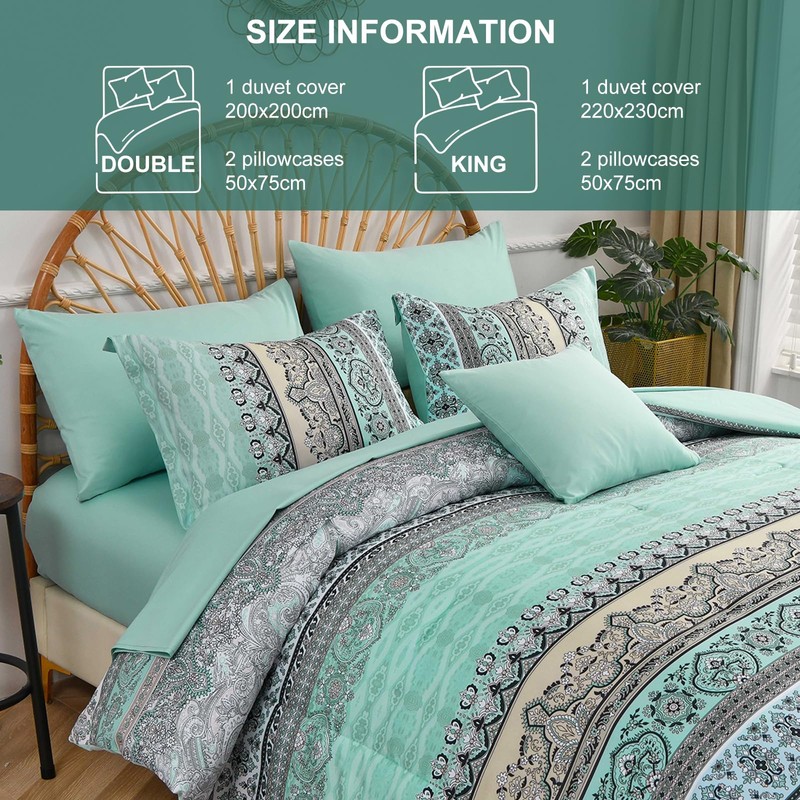 WONGS BEDDING Double Size Bohemian Duvet Cover Mint Green Colorful