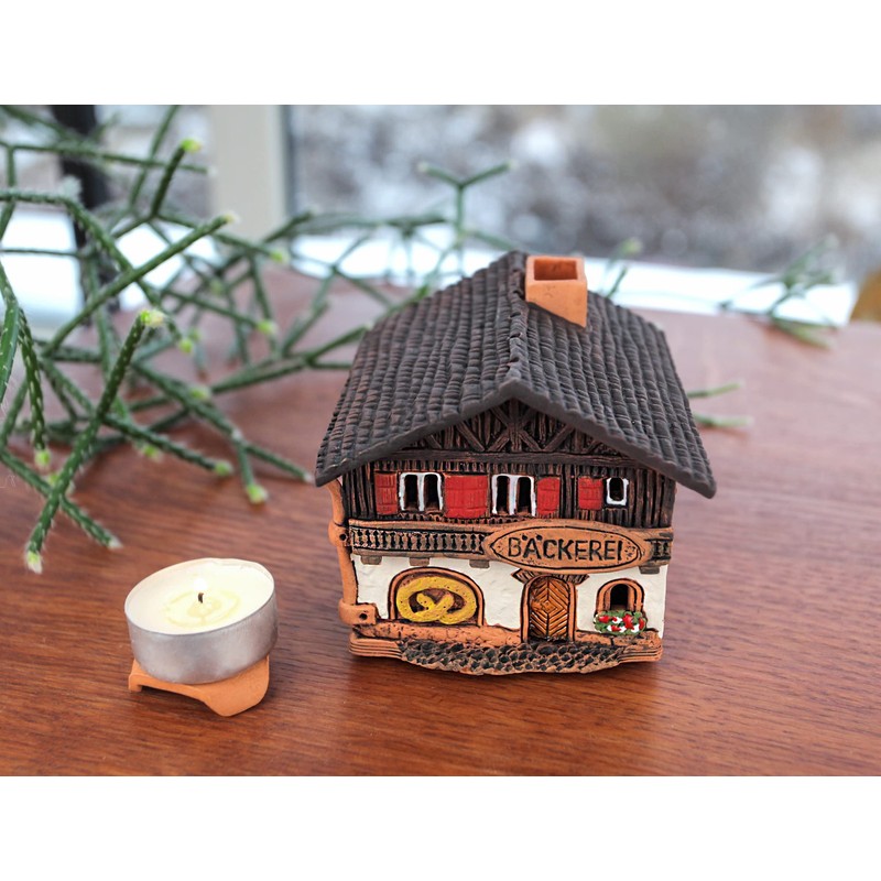 Midene Ceramic Aroma Light House, Handmade, Artistic Miniature, Old Bakery