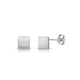 Amberta Women 925 Sterling Silver Minimalist Stud Earrings: Silver Polished Square Studs