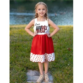 SUGARAIN Toddler Girls American Flag Dress 4th of July Outfit Patriotic Sundress Baby Girl USA Dresses Summer Clothes 7 Years