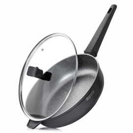 THE ROCK SOHO 4 Qt Nonstick Deep Frying Pan Skillet with Glass Lid, 11 Inch Large Deep Frying Pan, Non Stick Saute Pan – Stay-cool Handle, Induction Compatible, Oven & Dishwasher Safe, Black