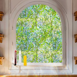 Window Privacy Film Stain Glass Window Film Rainbow Window Film Window clings Non-Adhesive Reusable Decorative for Room (Leaf Rainbow, 35.4 X 78.7 in)