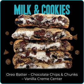 My Cookie Dealer Soft Baked Cookies, Milk & Cookies (3-Pack, 4oz Cookie) - Oreo Batter with Chocolate Chips & Chunks, filled with Vanilla Creme - Individually Wrapped Travel Snacks