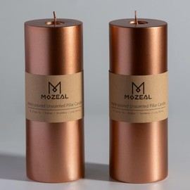 MOZEAL 3" x 8" Hand-Poured Unscented Large Candle, Smokeless Rustic Pillar Candle Set of 2, Slow Burn, No Drip, Approx 150 Hours Burning, Wedding, Dinner, Fall and Home Decorative, Tall Copper Candle