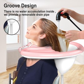 Portable Hair Washing Basin, Mobile Salon PVC Foldable Hair Washing Basin for Elderly Disabled Pregnant Women Kids Seniors in Bed and at Home (Pink)