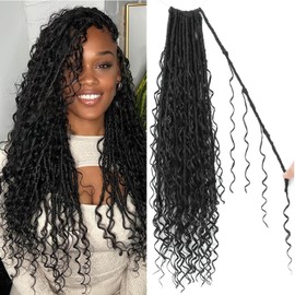 Boho Faux Locs Crochet Hair 24 Inch Goddess Locs 8 Packs Boho Soft Locs Crochet Hair with Curly Ends Pre-looped Long Bohemian River Locs for Black Women (1B, 24 Inch(Pack of 8))