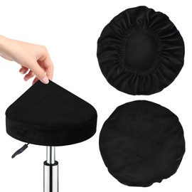 Marjoramy 2 Pcs Round Bar Stool Seat Covers, Stool Cushions, Stool Slipcover With Elastic, For Bar, Kitchen, Dining Room (Black)