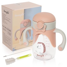 Bunnytoo Taza para bebé con pajita pesada, con boquilla de silicona suave, a prueba de derrames, con mango, adecuada para bebés mayores de 6 meses, sin BPA,8 oz(albaricoque)