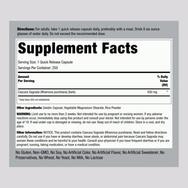 Piping Rock Cascara Sagrada Capsules | 450mg | 250 Pills | Herb Supplement | Non-GMO, Gluten Free