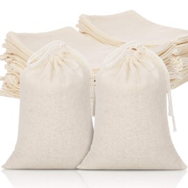 Tatuo 50 Pcs 6 by 8 Inches Muslin Cotton Drawstring Bags Canvas Linen Sachet Bag Reusable Empty Gift Pouch for Party Home Supplies