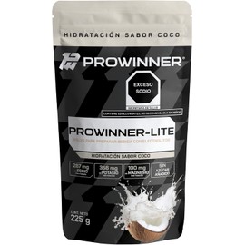 Prowinner Lite Electrolitos en Polvo Bebida para Preparar Electrolitos Sabor Coco Con Sodio, Potasio, Magnesio y Calcio Sin Azúcar Añadido 225 g
