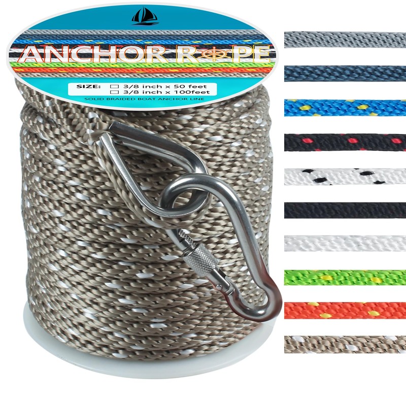 3/8 Inch 50 FT Anchor Rope, Boat Anchor Rope Solid