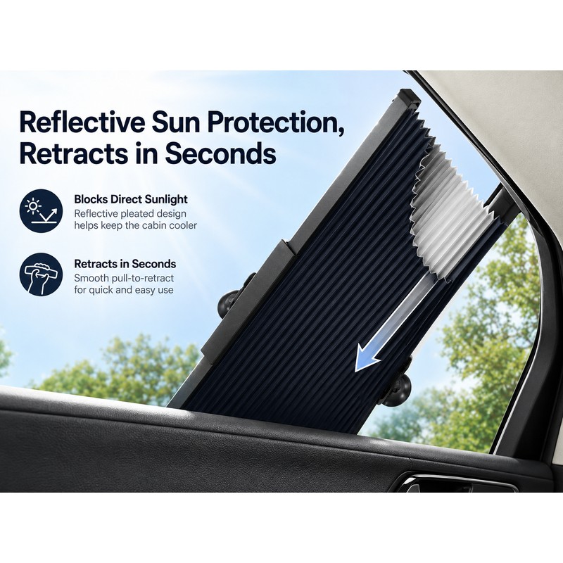 Retractable Car Sunshade for Windshield - Reflective Foldable UV Heat