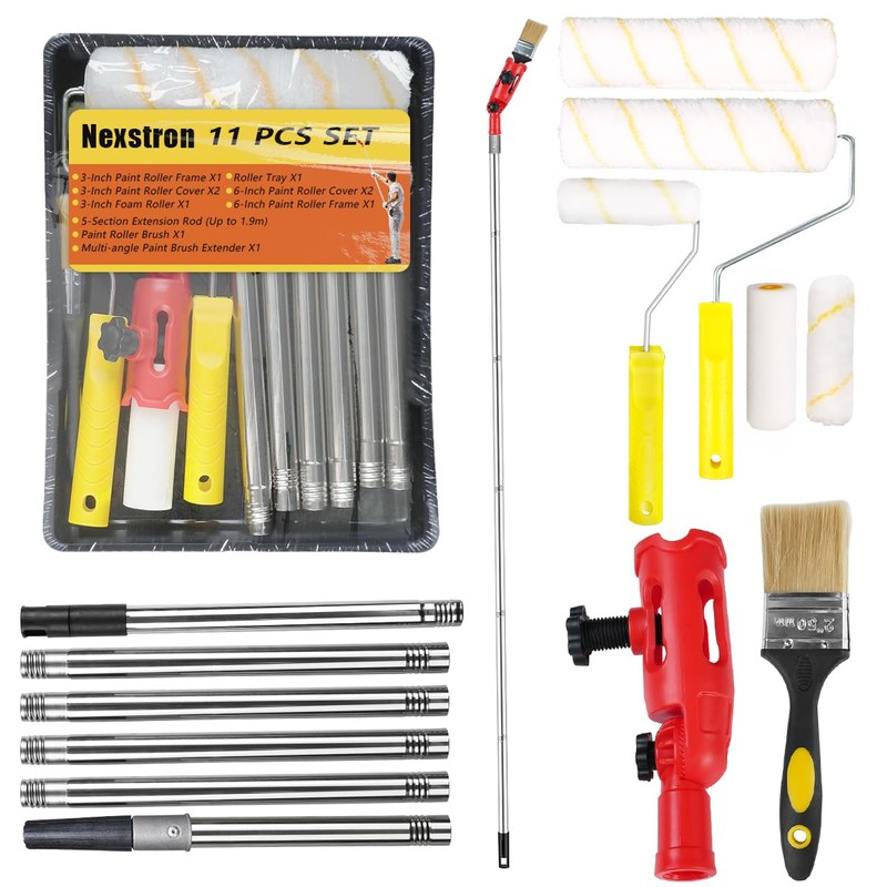 Paint Roller Set 11Pack, 1.9m Paint Roller Extension Pole 6