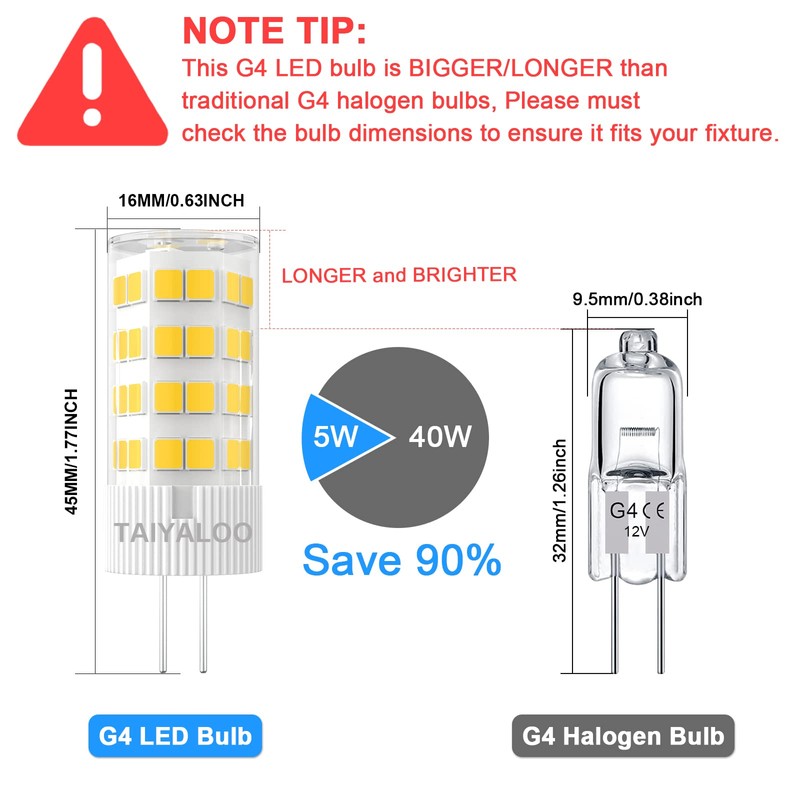 TAIYALOO G4 LED Bulb 5W 4000K Natural White 12V AC/DC