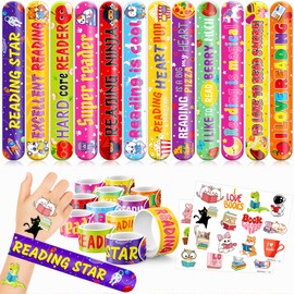 48 Love to Read 24PCS Love to Read Temporary Tattoos Sticker 24PCS Slap Bracelets Perfect for Themed Birthday Party Favors Baby Showers or Classroom Rewards Ideal Decor and Gifts for Girls and Boys