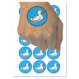 Delightful Duck Swimming on Water Temporary Tattoo Water Resistant Fake Body Art Set Collection - 54 1" Tattoos (1 Sheet)