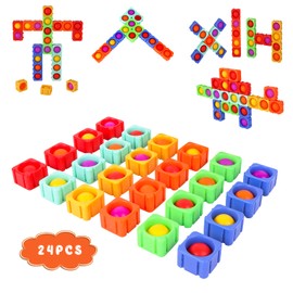 Pop Fidget Toys Bubble Sensory Toy Girl Boy 24Pcs Colorful Silicone Fidget Building Block Toy Set Autism Special Needs Stress Relief Kids Educational Dimple Fidget Packs Puzzle Toy Toddler Gift