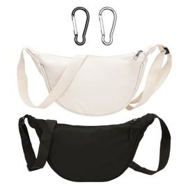 RELKLYU 2-Piece Croissant Bag, 2-Piece Carabiner, Simple, Solid Colour, Fashionable Casual Bag for Women, Daily Use, One-Shoulder Crossbody, black, M