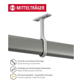 Gedotec Cupboard Rail Bearing Centre Support Bracket for Clothes Rail Oval – Tubes | Metal Silver Matt | Wardrobe Rail Holder for Oval Rod 30 x 15 mm | 1 Piece - Rod Holder Coat Rail