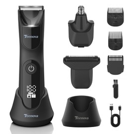 TEENOVA Manscape Body Hair Trimmer for Men, No Nick Pubic Bikini Trimmer for Women, 3 in 1 Versatile Groin Shaver with Nose Hair Trimmer, Cordless Dock Charging, LED Display, Wet/Dry Grommer (Black)