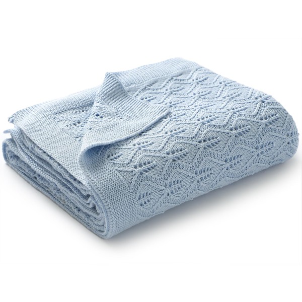 mimixiong Cellular Blanket Baby 100% Cotton Soft Knit Baby Blankets for Newborn Boy Girls 100x80cm (Blue)