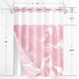 Culudea No Hook Pink and White Marble Shower Curtain with Snap in Liner Bath Curtain Bathroom Set with Double Layers Water-Repellent & Washable Fabric and Mesh Top Window 71x74 Inch