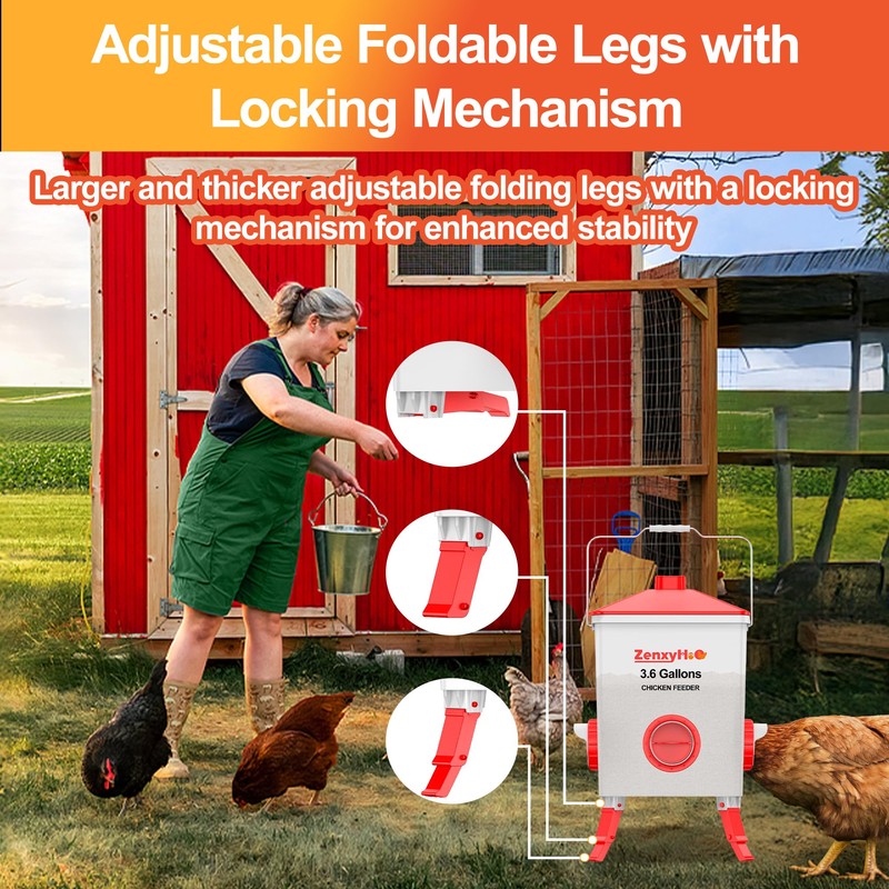 ZenxyHoC 3.6 Gal Chicken Feeder with Anti-Roost Cone, 3 Height