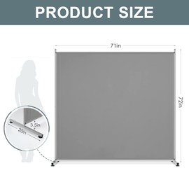 RANTILA Single Large Panel Room Divider, Privacy Screen for Office, Partition Separators, Freestanding Divider 71''W x 69.5''H, Grey