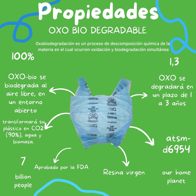 bolsas tipo camiseta oxobiodegradables resistentes multi proposito supermercado ecofriendly 100%