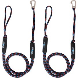 NEWSEED Bungee Dock Lines for Boat, 6 Feet Shock Absorb Dock Tie Premium Mooring Ropes with 316 Stainless Steel Clip for Boat Pontoon Fender, PWC, Jet ski, Kayak, Power Boat, 2 PCS (Black/Blue/RED)