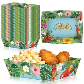 50 Pack Hawaiian Paper Food Boat Trays, Disposable Luau Serving Tray Food Boats for Nachos Hot Dogs Fries Taco Hawaiian Tropical Summer Party Favors