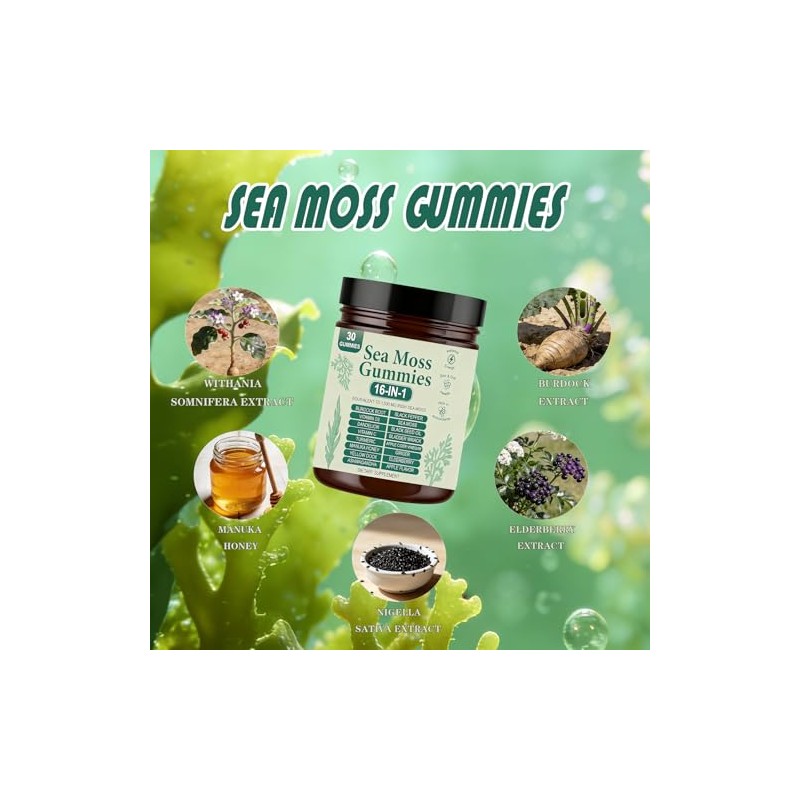 Sea Moss Gummies 16-in-1, Organic Irish Sea Moss Supplement for