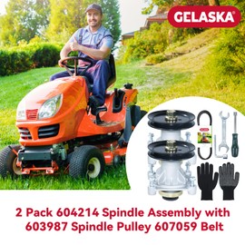GELASKA 2 Pack 604214 Spindle Assembly with 603987 Spindle Pulley 607059 Belt Replaces 604214 Spindle for Hustler Mower 42 Dash 938498, 939249, Hustler 42 Dash XD 940759, 940759CE, 940759EX Mowers