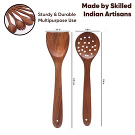 AURUM Wooden Spatula Spoons Set for Cooking & Serving | Teak Wood Spatulas Utensil Set for Nonstick Pans & Cookware - (Set of 2)