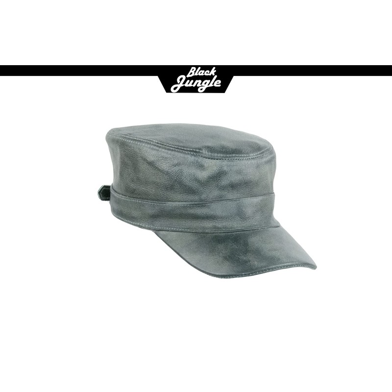 Black Jungle Castro Army Leather Cap Military Cap Biker Cap