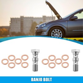 MACHSWON Car 2 Pieces Stainless Steel Thread Turbo Brake Line Banjo Bolt with Copper Washers Double Banjo Bolt 31 mm Length AN3 3/8-24