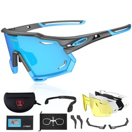 X-TIGER Cycling Glasses Polarised Sunglasses with 5 Interchangeable Lenses TR90 Frame for Men Women Sports Cycling MTB Cycling Glasses UV400 Skiing Driving Fishing Baseball Running Sports Glasses