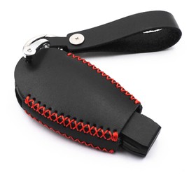 WFMJ Leather Smart 4 Buttons Key Fob Case Cover Chain for Chrysler 300 Dodge Durango Challenger Journey Charger Grand Caravan (Black)