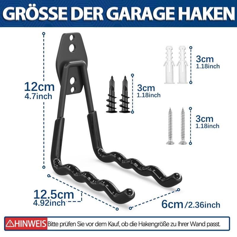 3-H Pack of 2 Wall Hooks, Garage Hooks, Heavy Duty