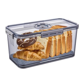 Hausavant Bread Box for Kitchen Countertop, Airtight Bread Container with Lid, Time Recording Dial, and Draining Board, Bread Storage for Homemade Bread, Toast, Cookies (1 Grey)
