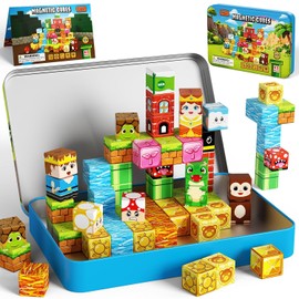60PCS Mini Magnetic Building Cubes Set, Adventure-themed Magnetic Blocks, Portable Magnetic Travel Blocks with Iron Case, Educational Toy for Kids STEM & Construction Learning for Kids Aged 3+