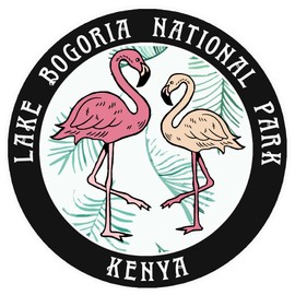 Blue Heron Two Flamingos Lake Bogoria, Kenya Car Truck Window Bumper Sticker Decal Souvenir - Black