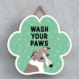 Global Designs Whippet Dog Wash Your Paws Katie Pearson Artworks Pawprint Hanging Plaque