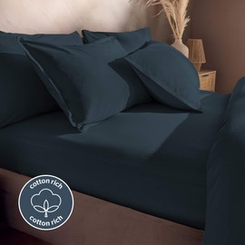 Silentnight Washed Cotton Rich Fitted Sheet - Soft Stylish Linen-Look Comfortable Bottom Sheet - Deep Fit with Elasticated Corners - Breathable Fabric Machine Washable, Single Mattress, Navy Indigo