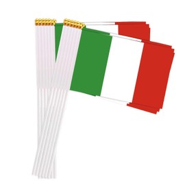 25 Packs Small Italy Flags on Handheld Stick，Miniature Italian Flag for Outside,4x6 Inch Mini Hand Held Banner with Golden Topper,Patriotic Decorations