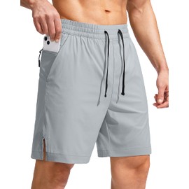 Men's Swim Trunks Quick Dry Bathing Suit Beach Board Shorts for Men with Zipper Pockets and Mesh Lining(Light Grey,M)