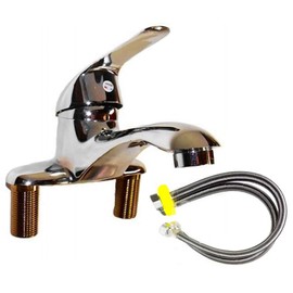 Single Lever Mixing Faucet for Washbasins, Flexible Water Supply Pipe, 19.7 inches (50 cm), Set of 2, Ideal for Rental Apartments
