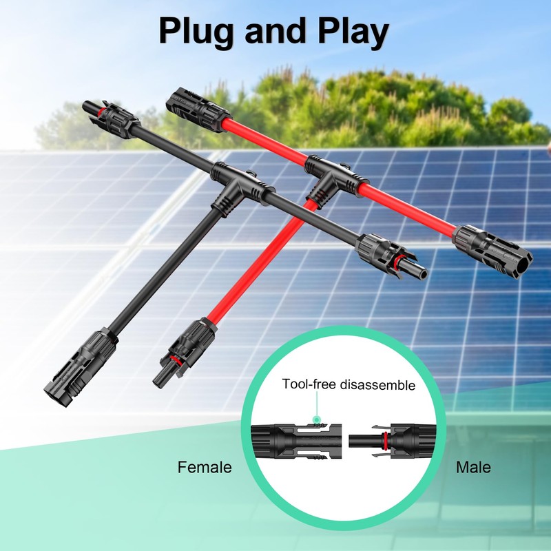 Maoligo Tool-free Solar Connector 6 mm² T-Solar Cable Adapter for