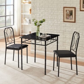 VECELO 3 Piece Dining Table Set for 2, Dinette with Chairs for Kitchen, Breakfast Nook, Small Space,Easy Assembly